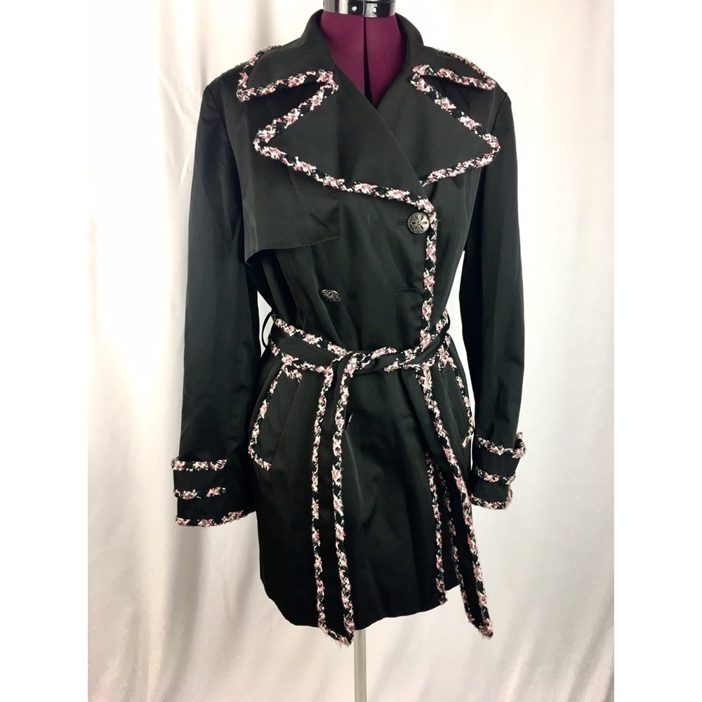 INC Black & Pink Double-Breasted Jacket Trench Coat Size Large Petite
